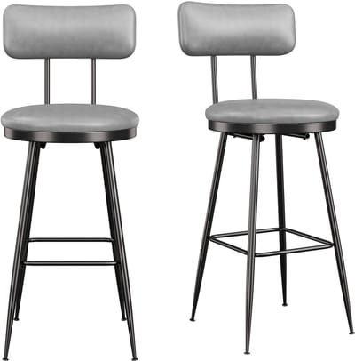 BursDany Barkrukken Set van 2 in PU - Barkruk met voetsteun, stevig metalen frame, minimalistische moderne stijl, ideaal voor bar/keuken/centrale eiland, 85. 5 cm(Grijs)