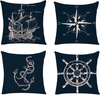 Decoratieve Kussenhoezen met Oceaan Thema - Nautische Kussenhoezen voor Bank, Bed en Auto - Set van 4 Stuks met Maritiem Motief