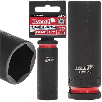 Tvardy Slagdop lang zeskant 19 mm - chroom-molybdeenstaal (Cr-Mo) - 12,7 mm vierkante opname - voor slagmoersleutel - voor auto- en staalconstructiewerk