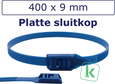 PRO-TIE® - Tyraps, kabelbinders met laag profiel, Flat head / in Line ties 400 x 9,0 mm Blauw (Zak 100 stuks) (tiewrap/tyrap/tie-wrap/bundelbandje/colsonbandje/)