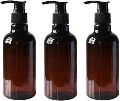 JHUBERS- Flessen 250ml - 3 Stuks - Bruin PET-Plastic - Zwarte Pomp - UV-Bescherming - Navulsysteem - Cosmeticaflessen