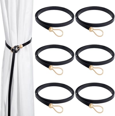 Dailygoods- Gordijnhouders 6 Stuks - PU-leer - Antislip - Decoratief Touw - Muurbevestiging Vrij - 1136 mm Lang - Geen Gereedschap Nodig - Gordijnkoorden