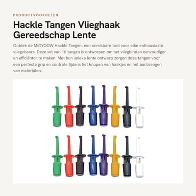 Dailygoods- Hackle Tang 16 Stuks - Vlieghaak Tang - Vliegbinden - Lente Ontwerp - Gereedschap - Duurzaam Materiaal - Vliegvishaken