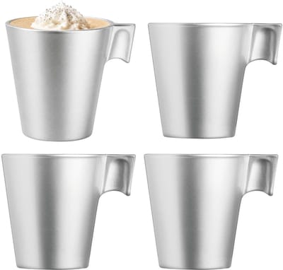 Luminarc Espresso kopjes - 4x - zilver metallic - koffiekopjes van 80 ml - 6 x 5.5 cm - keramiek