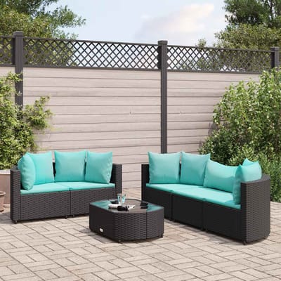 vidaXL - 6-delige - Loungeset - met - kussens - poly - rattan - zwart