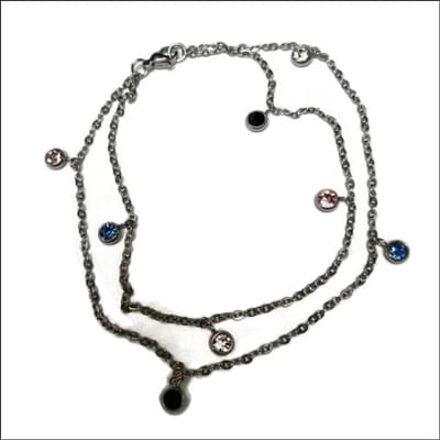 Aramat Jewels | Enkelbandjes | Dubbel Enkelbandje met Zirkonia Steentjes | Multikleur | |3mm | Staal | Volwassenen | Verkleurd niet