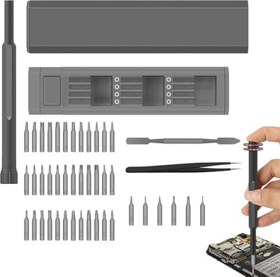 Precisie Schroevendraaierset - Reparatieset Kleine Schroeven - Elektronica Reparatie - Magnetische Boren - 44 Delig - Grijs