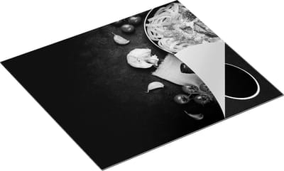 Chefcare Inductie Beschermer Spaghetti met Groentes en Wijn - Zwart Wit - 60x50 cm - Afdekplaat Inductie - Kookplaat Beschermer - Inductie Mat