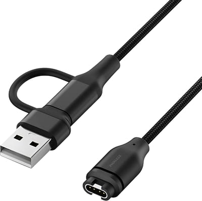 Kabel geschikt voor Garmin Vivoactive, Forerunner, Venu en Fenix horloge - Oplaadkabel - USB C & USB A - 1 Meter - Nylon Gevlochten - Zwart