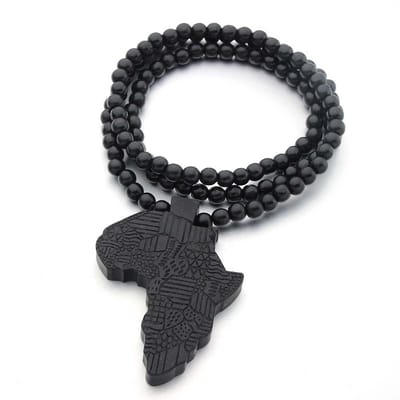 ICYBOY Klassiek Zwarten Houten Afrika Ketting met Afrikaanse Map Pendant [Wood] [ICED OUT] [66CM] - Africa map wooden necklace hiphop hip hop HIPA map wood pendant jewelry