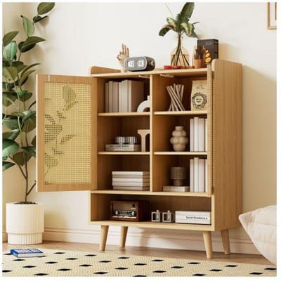 Meuble à chaussures - MUVOE - 2 portes - 5 étagères - Marron - Dimensions L80/H105/T35 cm