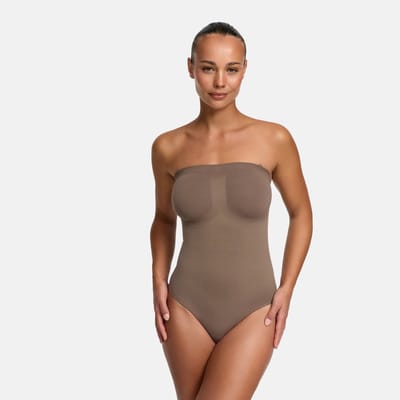 cfab - Strapless corrigerende bodysuit met bijpassend slipje - Taupe - XS - Corrigerende Body - Naadlos - corrigerend ondergoed dames