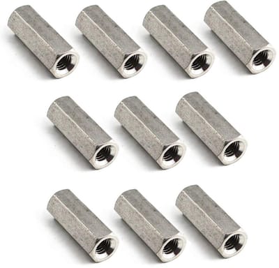M8x13x20 Lange Hex Coupling Moer van RVS - Koppelingselement voor Rond Staal - Verpakking van 10 Stuks
