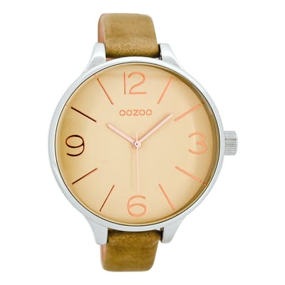 OOZOO Timepieces - Zilverkleurige horloge met zand leren band - C7965