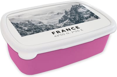 Broodtrommel Roze - Lunchbox - Brooddoos - Frankrijk - Sneeuw - Bergen - 18x12x6 cm - Kinderen - Meisje