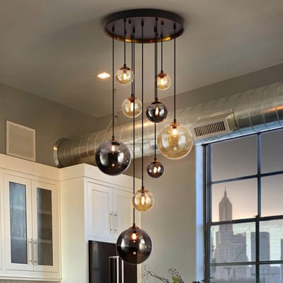 Schuller Valencia DARK hanglamp, ijzer, glas, amber, rook, Ø 55 cm