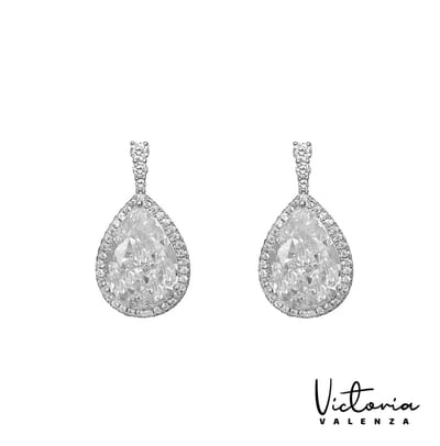 Victoria Valenza Cologne Luxe Oorbellen Dames Messing Oorhangers Dames Oorringen - Witte Steen - Kleur Zilver - 1 Paar