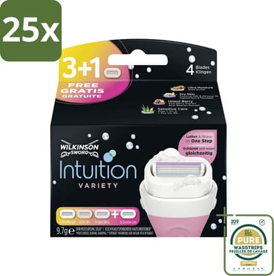 25 x Wilkinson Sword - Navulmesjes - Intuition 2-in-1 Variety - Diverse Gevoelige Huidtypes - 4 mesjes - Grootverpakking - Scheermesje Vrouw - Navulmesjes - Scheerbeurt - Huidverzorging - Schuim En Scheer