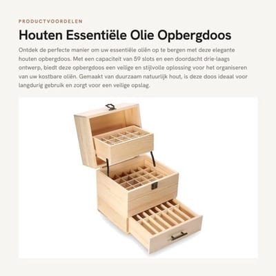 Essentiële Olie Opslagbox - Houten Drie-laags Organizer - 59 Slots - Grote Capaciteit - Bescherming voor Olieflessen - 21,5 x 18 x 25 cm - Olieopslag