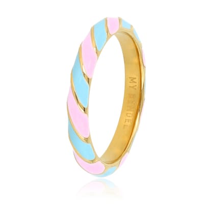 My Bendel - Goudkleurige Ring met Blauw en Lila Epoxy - Goudkleurige Ring - Blauw en Lila Epoxy - 3mm Breed - Trendy - met Luxe Cadeauverpakking | Sieraden Voor Dames | Maat 16.00 Mm / Maat 50