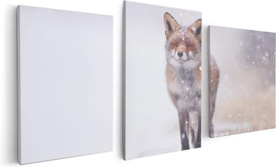 Artaza Canvas Schilderij Drieluik Vos in de Sneeuw - 120x60 - Foto Op Canvas - Canvas Print