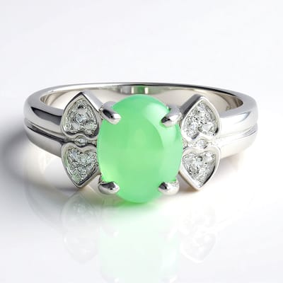 Cavill - Zilveren Ring met Keizerlijk Chrysopraas 1,3ct & Witte Topaas - Sterling Zilver - Ovaal Cabochon - Elegante Damesring - Maat 17