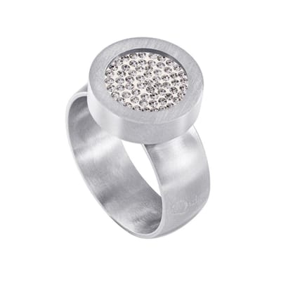 Quiges RVS Schroefsysteem Ring Zilverkleurig Mat 16mm met Verwisselbare Zirkonia Wit 12mm Mini Munt