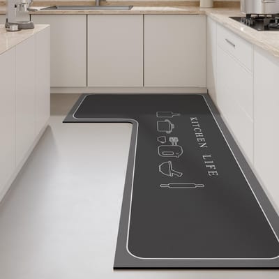 Premium Keukenvloermat L-vormig Vuilafstotend Antislipmat Diatomeeënaarde Makkelijk Schoon te Maken Voetmat Huishouden Sneldrogend Waterabsorberende Vloermat 80 * 120 * 45cm gray