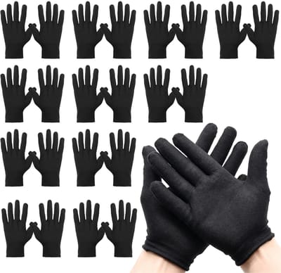 SnelShoppen - Lot van 12 Zwarte Katoenen Handschoenen 22 cm - Herbruikbare Fijne Katoenen Handschoenen - Zachte Textiele Handschoenen Geschikt voor Ha