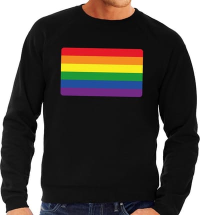Gay pride regenboog vlag sweater zwart - homo sweater voor heren - gay pride S