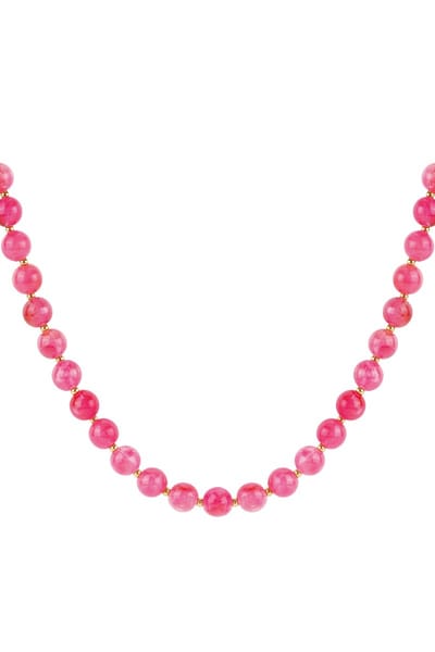 Yehwang Dames Kralenketting Fuchsia - Hars Kralen -Roestvrij staal - 43 cm