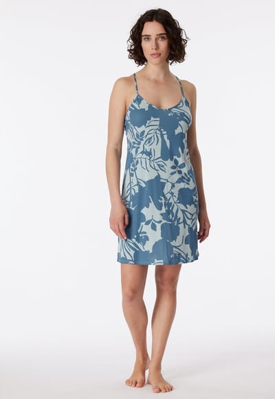 SCHIESSER Modern Nightwear nachthemd - dames slaapshirt spaghettibandjes bloemenprint bluebird