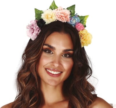 Fiestas Guirca Bloemen diadeem - multi kleuren - Hippie / flower power - verkleed haarband - dia de los muertos