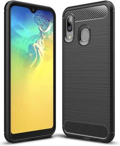Luxe Back cover voor Samsung Galaxy A20e – Zwart – Geborsteld TPU Carbon Case – Shockproof Hoesje