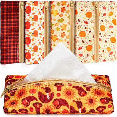 Zakdoek Houder - Herbruikbaar Pouch - Reizen en Dagelijks - Ritssluiting Stof - 13.7 x 7.5 cm - Herfst Stijl