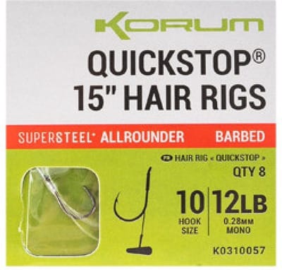 Korum Big Fish Supersteel Allrounder Quickstop 15” Hair Rigs Barbed (8pcs) - Maat : haak 10 - 0.28mm
