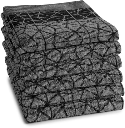 DDDDD Chrystal Keukendoek - Set van 6 - Katoen - Grafische print - 50x55 cm - Badstof - Zwart