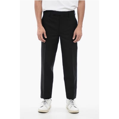 Slim fit broek van linnenmix met riemlussen in zwart