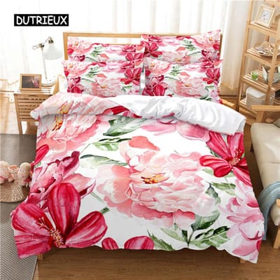 Prachtige Rozen Beddengoedset Dekbedovertrekset 3d Beddengoed Digitale Print Bedlinnen Queen Size Beddengoedset Modeontwerp EU single(135x200cm)