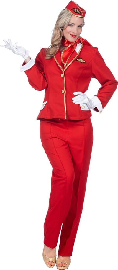 Stewardess kostuum Dames Rood Premium 4-delig - Maat 48