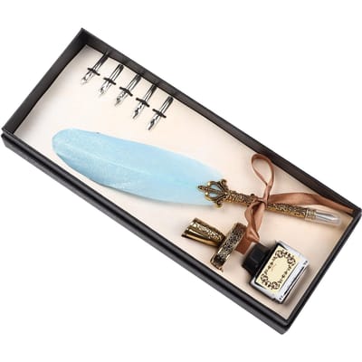 Kielpen Set Vintage Inkt Gesneden Metalen Pen Schrijfpak voor Zakelijk Cadeau TafeldecoratieSky