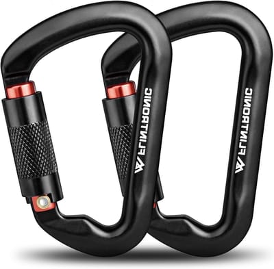 Carabiner met veerhaak en zwarte gesp - 2 stuks, ideaal voor outdoor, camping en klimmen
