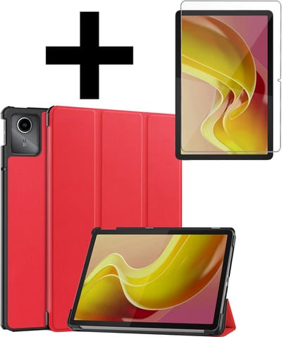 Hoes - Geschikt voor Lenovo Tab M11 (11 inch) - Met Screenprotector - Trifold Bookcase - Hard Cover - Hardcover Book Case - Tablet Hoesje - Rood