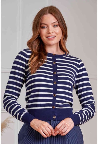 Banned - Nautical Lines Cardigan - L - Donkerblauw/Wit