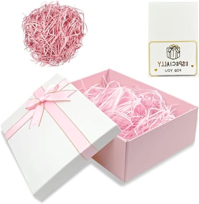 Luxe Cadeaubox met Deksel 25 x 18 x 8,5 cm voor Meisjes met Strik en Wenskaart, Ideaal voor Verjaardagen, Bruiloften en Valentijnsdag, Roze en Wit