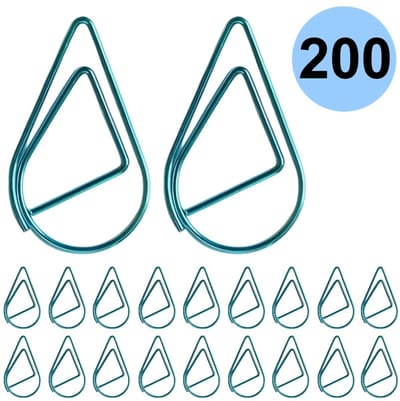 Fako Bijoux - 200x Paperclip Druppel Blauw - Druppelvormige Blauwe Paperclips - Clip Waterdrop Blauw - Sluitclip - Paperclip - Papierklem - Cadeauverpakking - Trouwen - Geboorte - 2.5cm - 200 Stuks