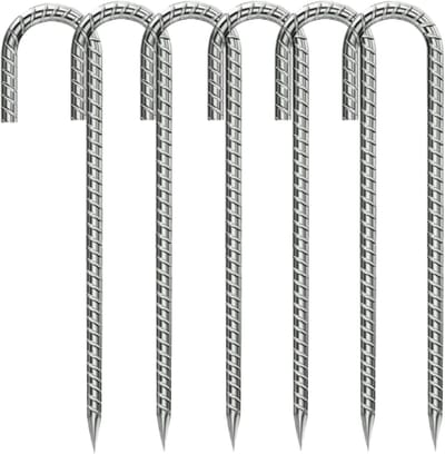 6x Stevige Grondankers 30 cm - J-Haken Haringen voor Trampoline, Tent en Camping