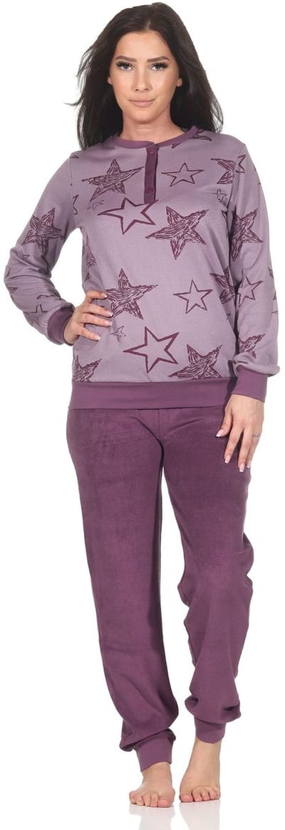 Normann dames badstof pyjama lange mouw met manchetten in hartjeslook - ook in oversize