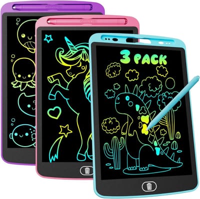SnelShoppen - 3 Pack 10 Inch LCD Schrijfbord voor Kinderen 3-12 Jaar met Vergrendelbare Functie, Oogbescherming, Herbruikbaar en Ultra Dun voor School