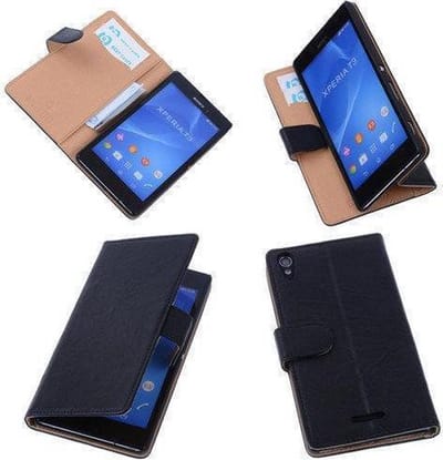 BestCases Zwart Sony Xperia T3 Stand Echt Lederen Booktype Hoesje